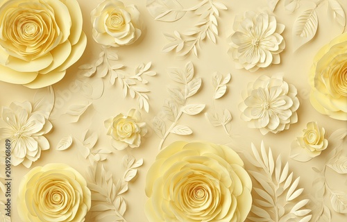 A top-down view of meticulously crafted paper flowers & leaves in varying sizes and styles