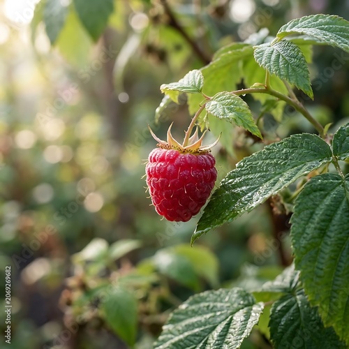 Green strawberry growing in wild grass field.