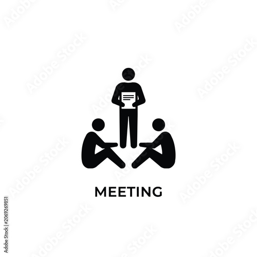 Three person silhouette icon on a white background depicting a business meeting or discussion people teamwork discussion collaboration conversation