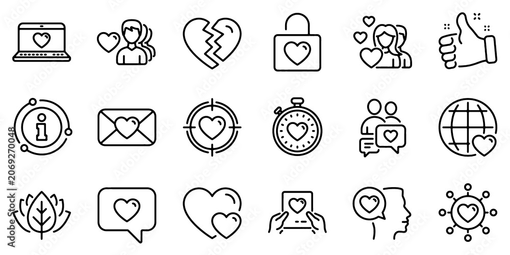 Fototapeta premium Love Line Icon Collection — Heart, Valentine’s Day, Romance, Relationship and Romantic Outline Vector Icons Collection