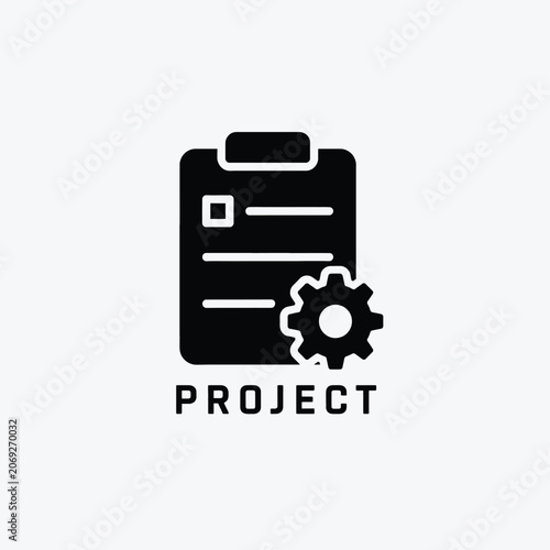 Clipboard with checklist and gear icon a black silhouette on a light gray background to do list task icon cogwheel