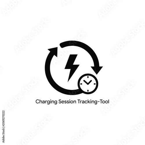 Charging session tracking icon a black flat pictogram with a lightning bolt and clock symbol icon symbol electricity power
