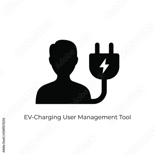 Silhouette of a person connected to an electrical plug a flat black icon on a white background avatar human figure