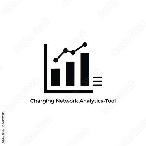 Bar graph with rising line chart icon flat black silhouette on a white background analytics business data dashboard diagram