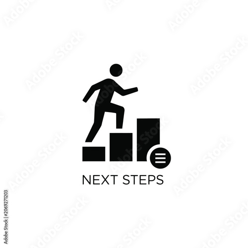 Принти на полотні Silhouette of a person climbing steps with a next steps label a flat graphic des