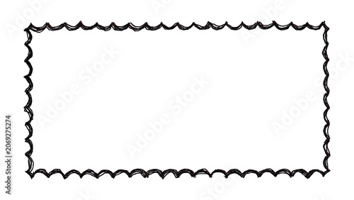 Hand-Drawn Black Scalloped Rectangular Frame Border Isolated on White Background
