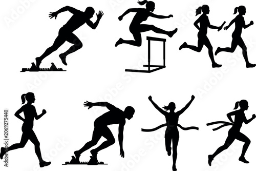 Obraz na plátně vCollection of track and field silhouettes featuring sprinters, hurdlers, and re
