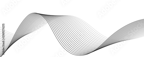 Black Abstract Wave Curves on White Background