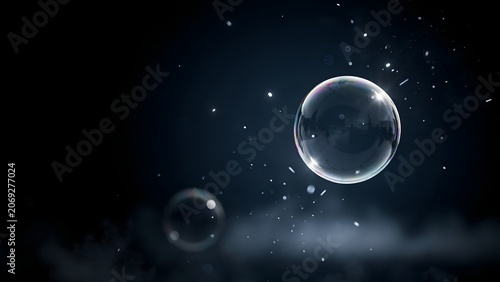 Abstract Photography of Floating Bubbles in Dark Night Sky with Light Particles