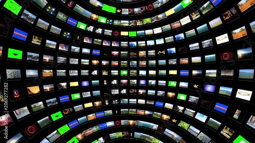 Multimedia TV sphere animation, seamless loop, Luma Matte