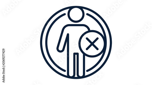 Dark blue linear icon of a human figure featuring a bold cross symbol inside circle