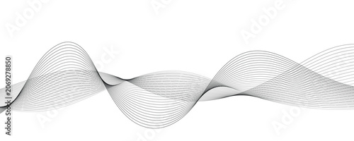 Black Abstract Wave Curves on White Background