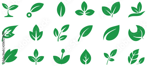 Canvastavla Green leaf icon set, nature growth symbols, eco friendly botanical elements, fre