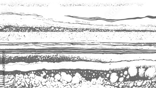 Canvastavla Black and White Geological Formation Illustration with Sedimentary Layers Rock Textures and Detailed Contour Patterns