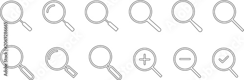 Collection of Eleven Magnifying Glass and Zoom Icons search find Grainy