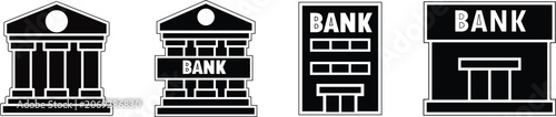 Collection of Four Grainy Black and White Bank Building Icons architecture finance