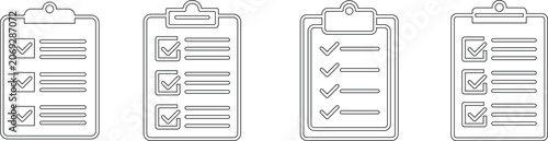 Four Outline Icons of Clipboards with Checklists document Grainy