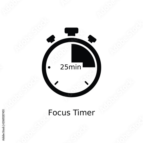 Obraz na plátně Black silhouette of a stopwatch with a twenty five minute timer against a white