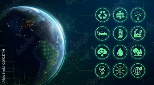 Global Sustainability and Green Technology Earth Icons