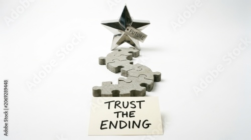 Star puzzle pieces leading to success with trust the ending message
