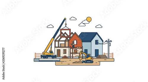 Construction Site with Houses Being Built.