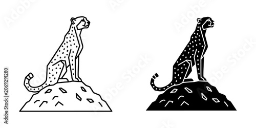 Cheetah sitting on rock vector illustration with wildlife illustration silhouette predator minimalist wilderness creature