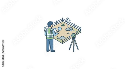 Man in vest holding blueprint standing.