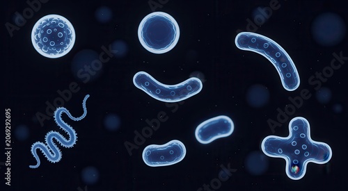 Microscopic view of various bacteria and viruses