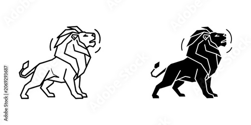 Lion roaring profile vector illustration set with big cat wildlife silhouette illustration predator wilderness monochrome isolated strength