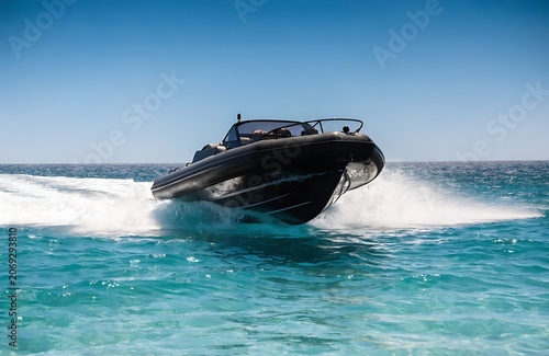 High-Speed RIB Motorboat Cruising in Tropical Waters