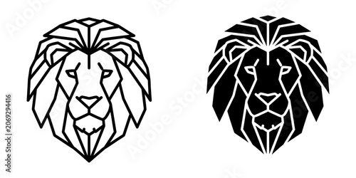 Geometric lion head vector symbol with geometric wildlife predator illustration minimalist silhouette creature strength isolated symmetrical