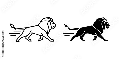 Running lion vector illustration set with wildlife predator illustration minimalist silhouette creature strength isolated