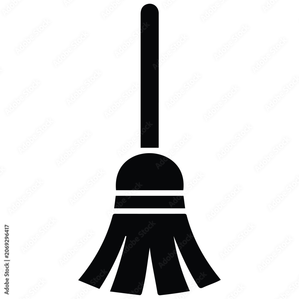 Fototapeta premium Upright broom silhouette illustration vector design simple line art isolated on white.