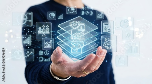 Dynamic digital asset portraying hand holding glass plates in a modern context
