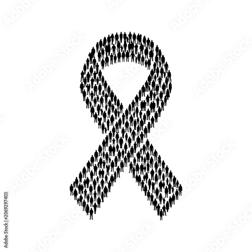 Black awareness ribbon, symbolic awareness loop, vector icon, social cause symbol