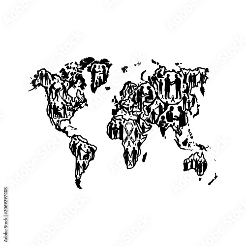 Black, tribal, world map, vector illustration, decorative geography, ethnic style