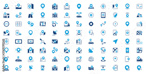 Navigation and maps solid icon set. Map pin, gps, destination, directions, distance, place, navigation and address vector icons collection.