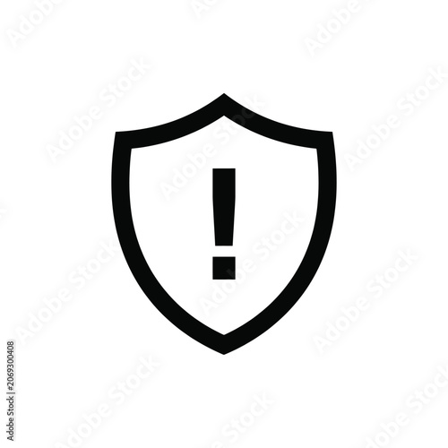 Shield with exclamation mark icon a black silhouette on a white background representing security alerts alert icon warning symbol