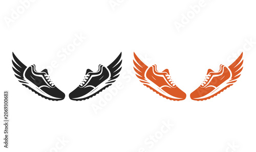Tableau sur toile Running shoes with wings illustration featuring athletic footwear with wing elements, symbolizing speed, freedom, motion, and fast performance in a dynamic vector style