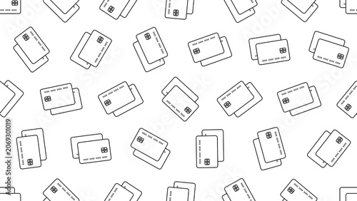 Modern seamless vector pattern featuring scattered debit and credit cards on a transparent background for finance, banking, payment systems, fintech UI, and digital transaction concepts.