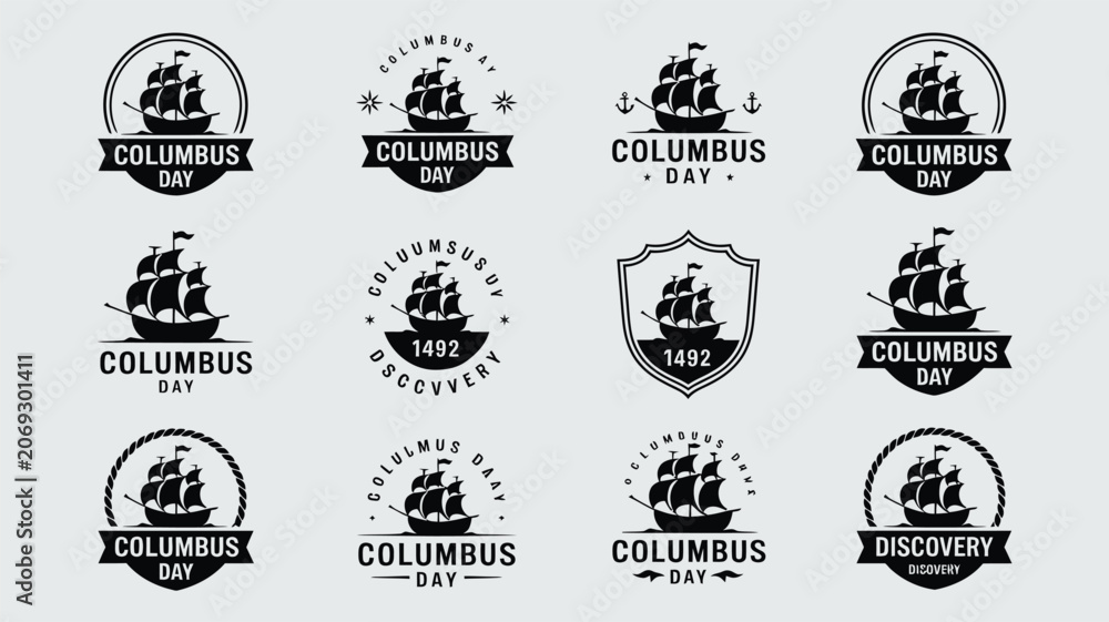 Fototapeta premium Columbus day logos with sailboat