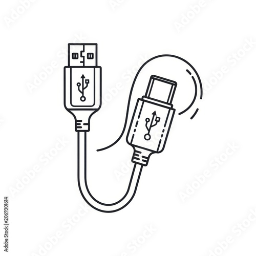 USB Type C Cable and USB Type A Connector Illustration.