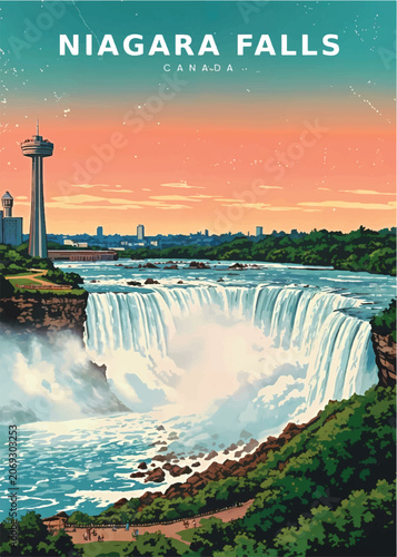 Slika na platnu Niagara falls, canada tarvel Landscape vector illustration