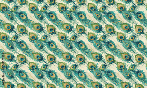 Watercolor peacock feather seamless pattern background