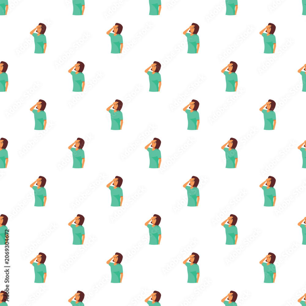 Fototapeta premium Woman feeling unwell with a headache and fatigue creating a medical pattern