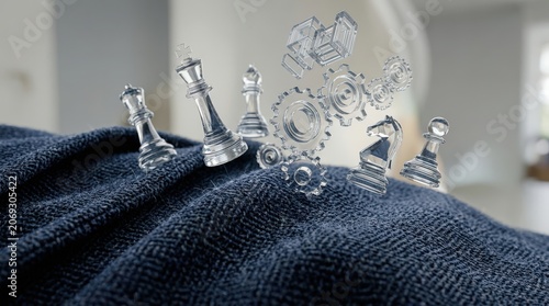 High-tech visual composition of icons of business strategy highlighting interaction