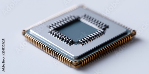 Close up of a computer processor on a white surface technology concept