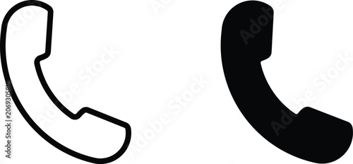 Quadro su tela Black phone receiver call icons set showing outline and filled handset symbols i