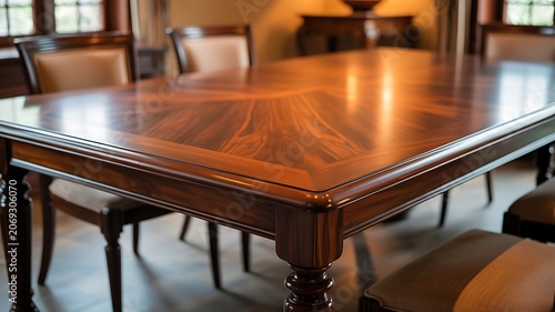  Elegant Wooden Dining Table with Chairs in Warm Interior  