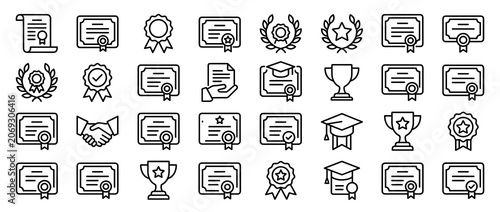 Collection of Award Certificate Icon Graphics.